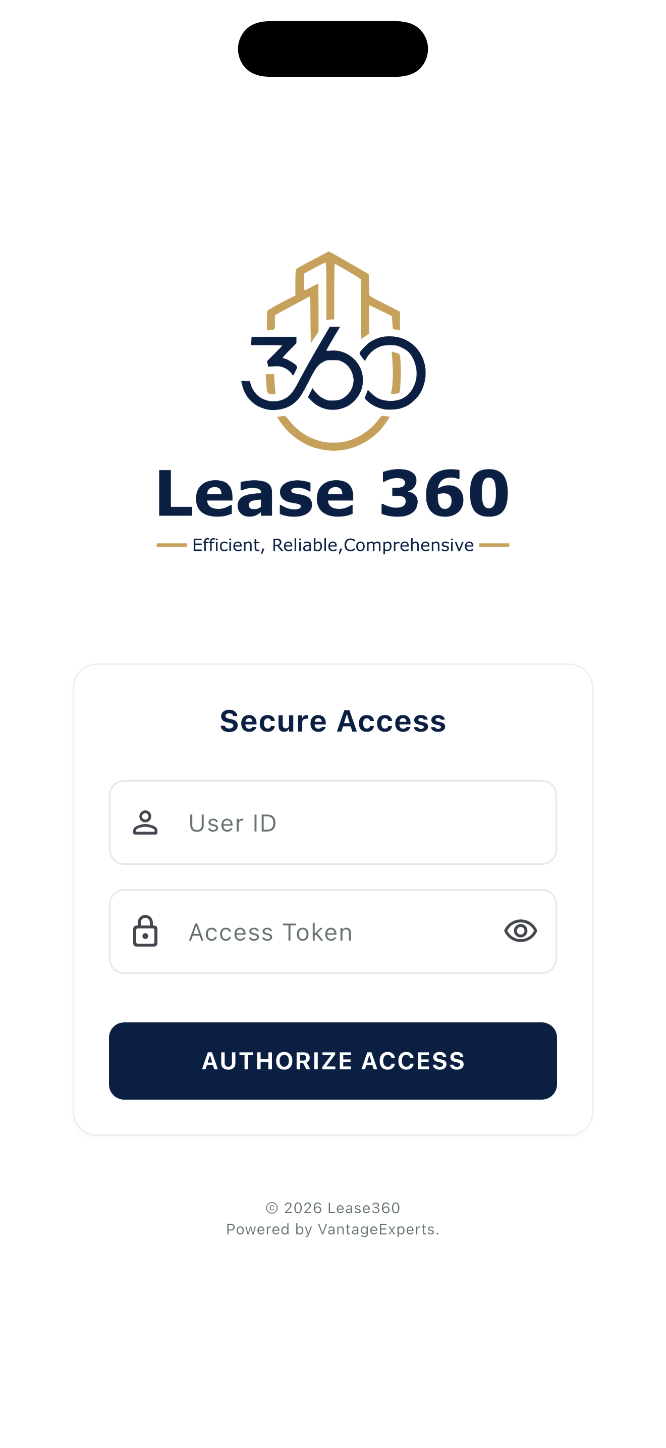 Lease360 secure access screen